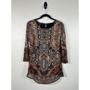 Vtg Inc International Concepts Top Womens 2X Black Brown Paisley Mesh Y2K Ruched